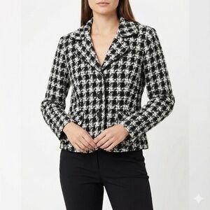 ARVIDA Wool Blend Houndstooth Tweed Blazer Fully Lined Front Flap Pockets Sz 8
